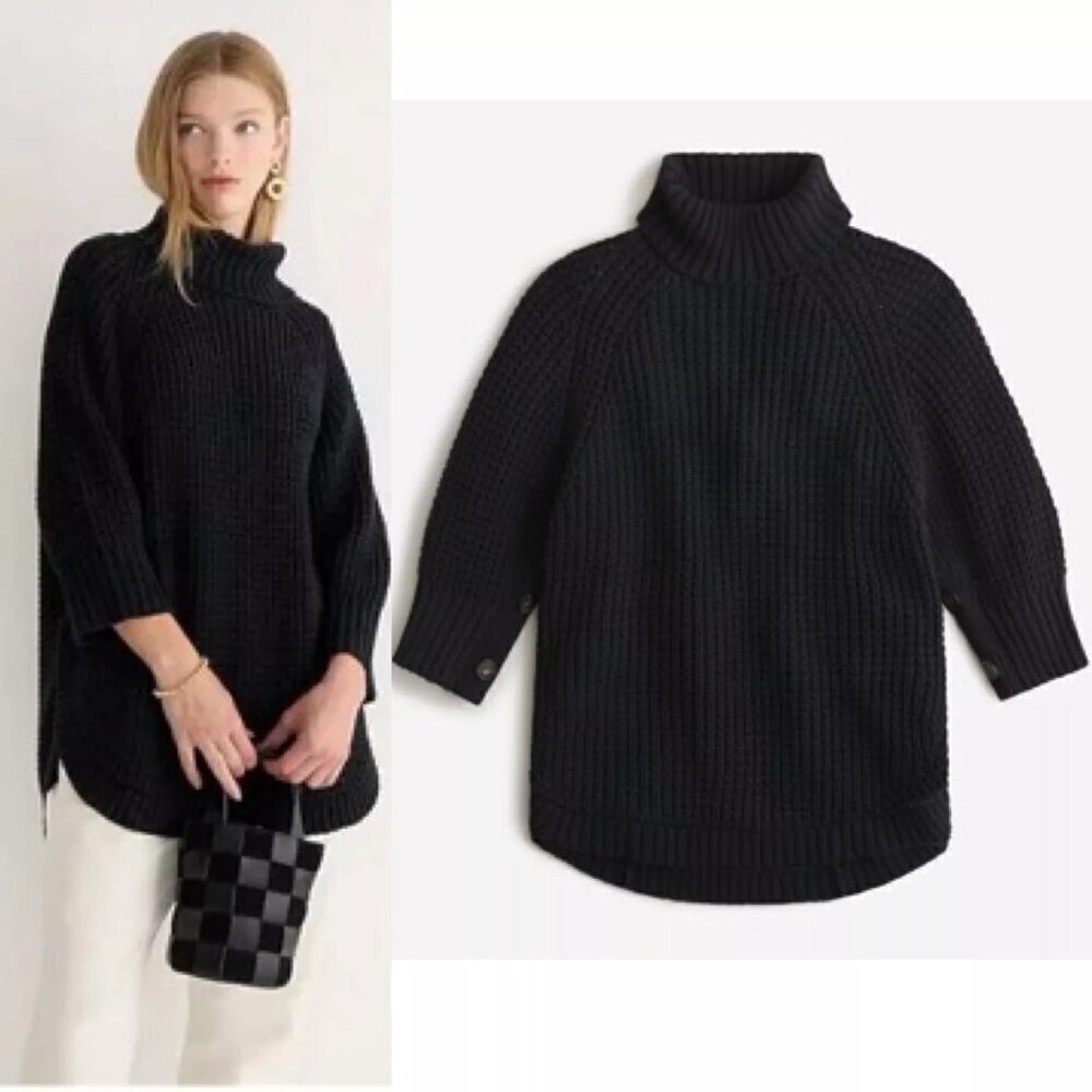 J.Crew Re-Imagined Cotton Turtleneck Short Sleeve Poncho Sweater-XS - Picture 7 of 10
